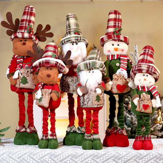 Christmas Telescope Doll Ornaments Retro Plaid Santa Decorations Snowman Deer Window Display Xmas Home Decor