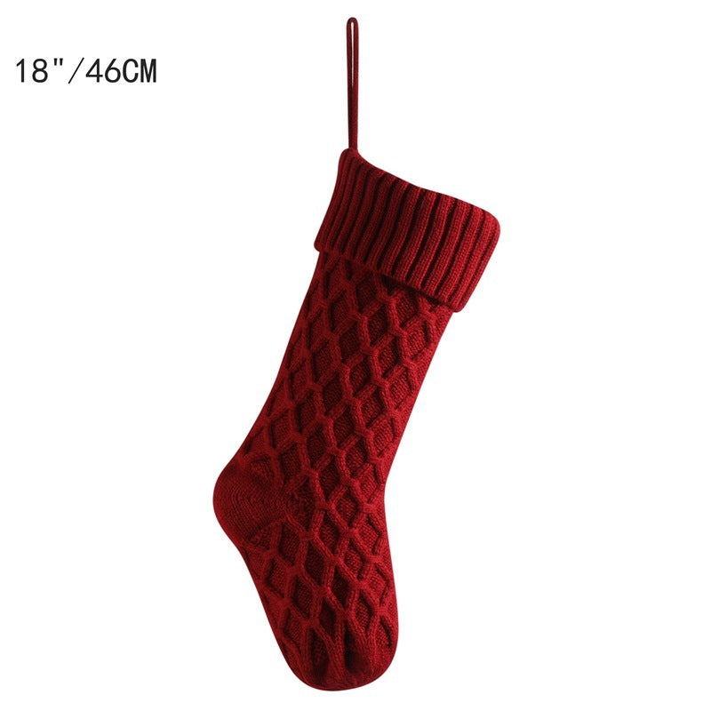 Large Knitted Diamond Christmas Stocking Candy Bag Decorations Gift Bag Xmas Tree Fireplace Hanging Ornament 18"