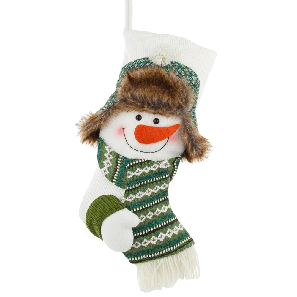 Christmas Decorations Candy Bag Green Knitted Christmas Stockings Gift Bag