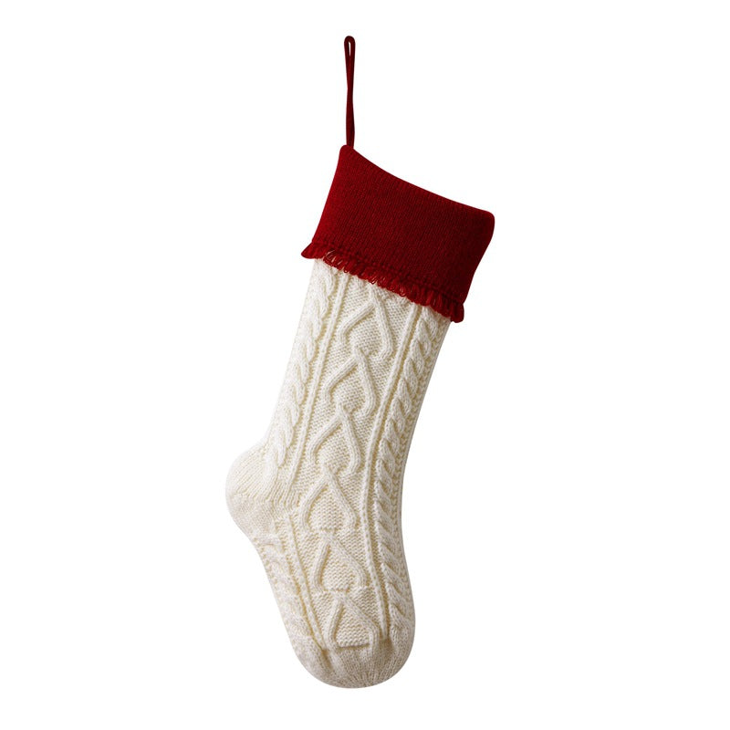 Heart Tassel Christmas Stocking Knitted Socks Large Gift Bag Xmas Party Decorations Hanging Ornament Candy Bag 18"