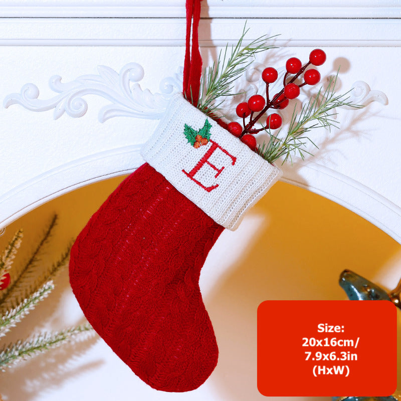 Knitted Stripe Christmas Stockings 26 Letters Embroidery Socks Decorations Gift Bag Xmas Tree Hanging Ornaments
