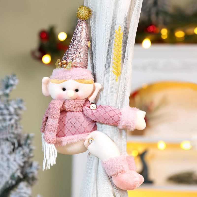 Christmas Pink Curtain Buckle Xmas Elf Doll Curtain Tieback Decorations Home Decor Holiday