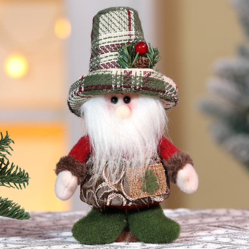 2PCS Christmas Decorations Plaid Snowman Santa Doll Pendant Xmas Tree Hanging Ornaments Holiday Home Decor