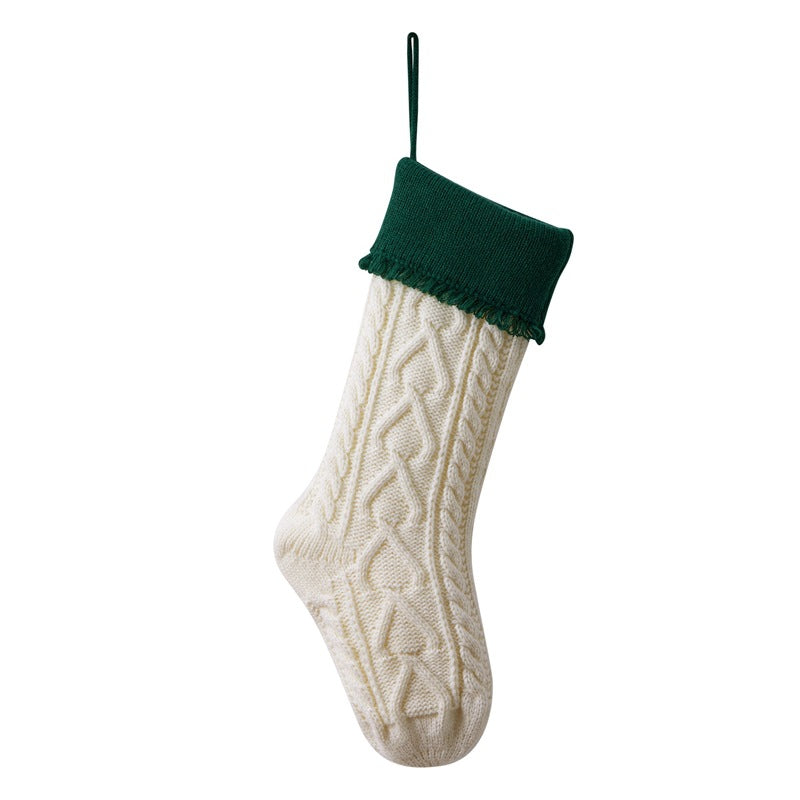 Heart Tassel Christmas Stocking Knitted Socks Large Gift Bag Xmas Party Decorations Hanging Ornament Candy Bag 18"