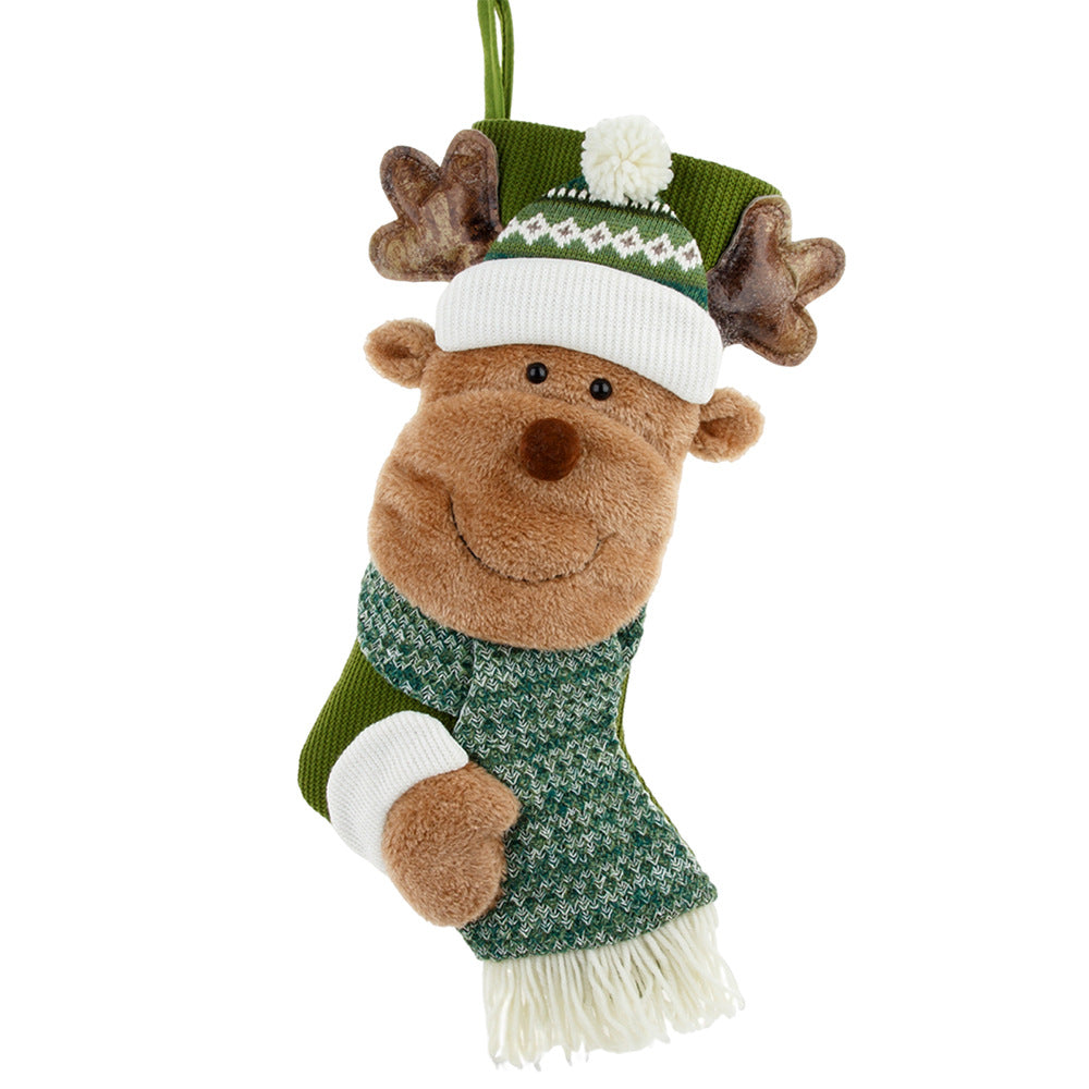Christmas Decorations Candy Bag Green Knitted Christmas Stockings Gift Bag