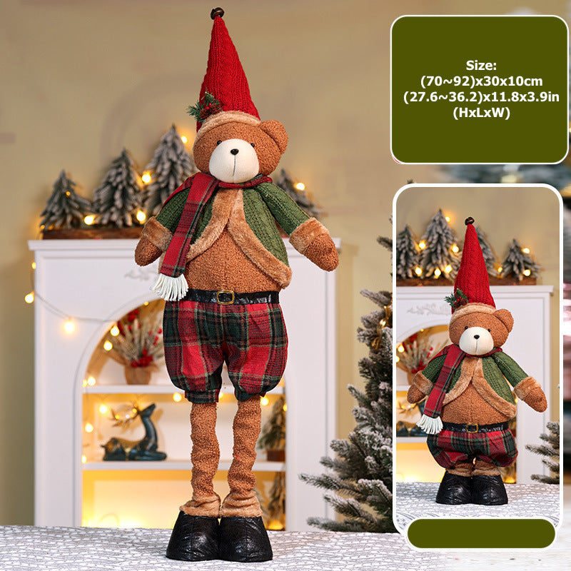 Christmas Retro Plaid Plush Doll Knitted Telescope Santa Snowman Ornaments Holiday Gift Window Home Decor
