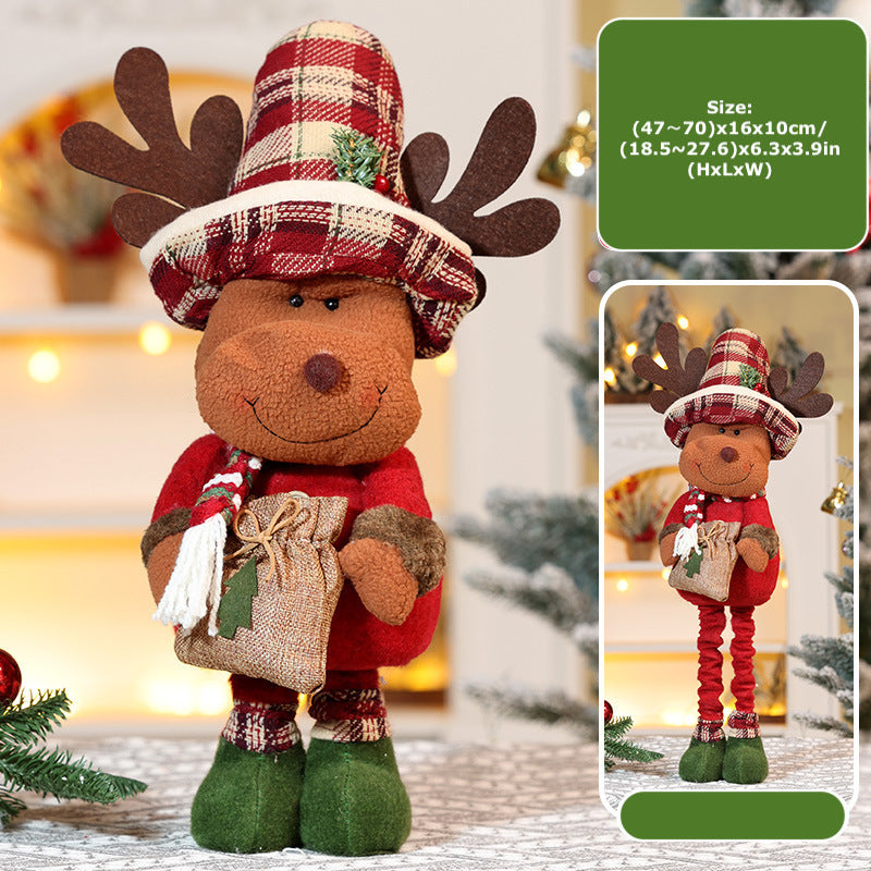 Christmas Telescope Doll Ornaments Retro Plaid Santa Decorations Snowman Deer Window Display Xmas Home Decor