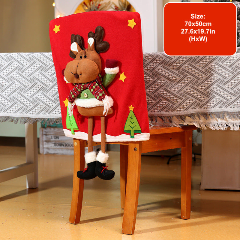 Christmas Chair Cover Longlegs Santa Snowman Ornaments Xmas Hotel Dinning Room Decoration