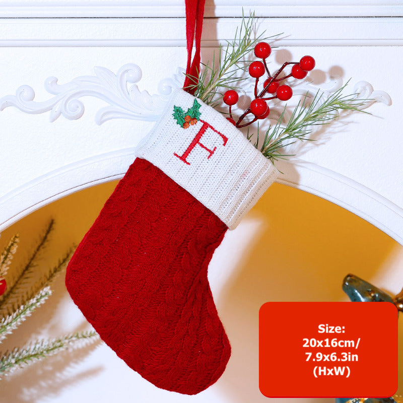 Knitted Stripe Christmas Stockings 26 Letters Embroidery Socks Decorations Gift Bag Xmas Tree Hanging Ornaments