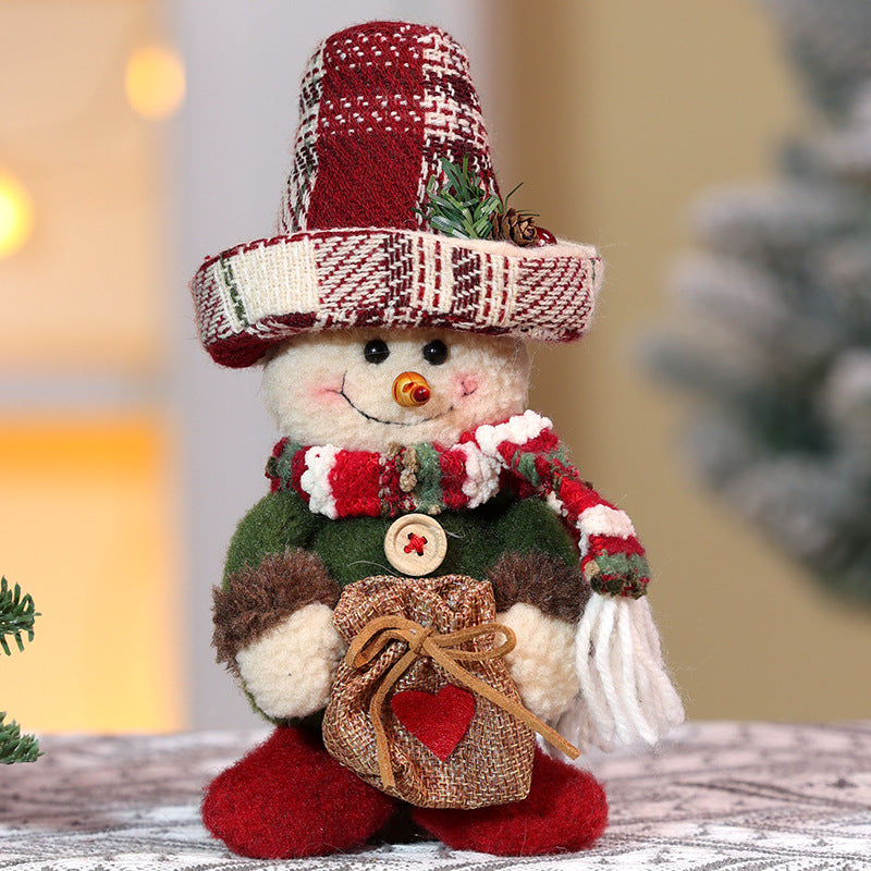 2PCS Christmas Decorations Plaid Snowman Santa Doll Pendant Xmas Tree Hanging Ornaments Holiday Home Decor