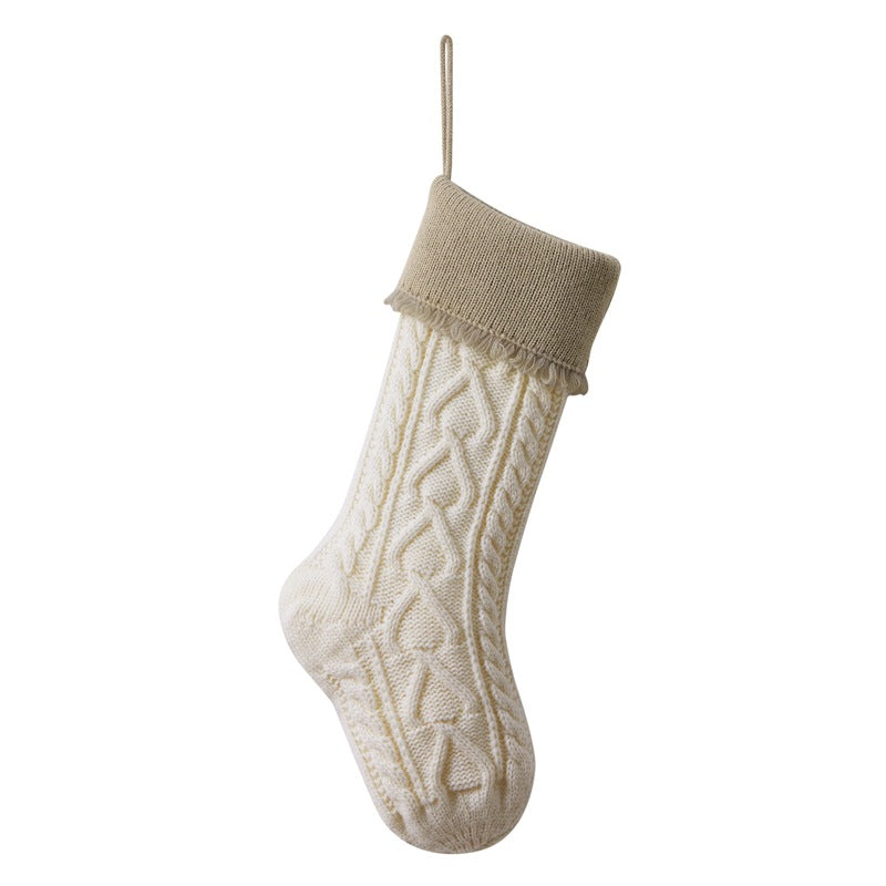 Heart Tassel Christmas Stocking Knitted Socks Large Gift Bag Xmas Party Decorations Hanging Ornament Candy Bag 18"