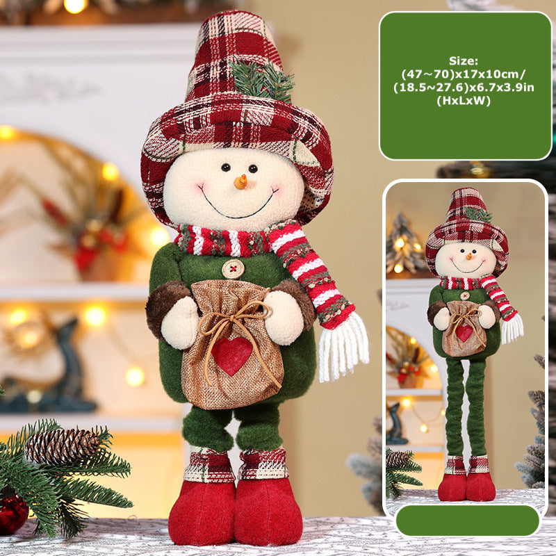 Christmas Telescope Doll Ornaments Retro Plaid Santa Decorations Snowman Deer Window Display Xmas Home Decor
