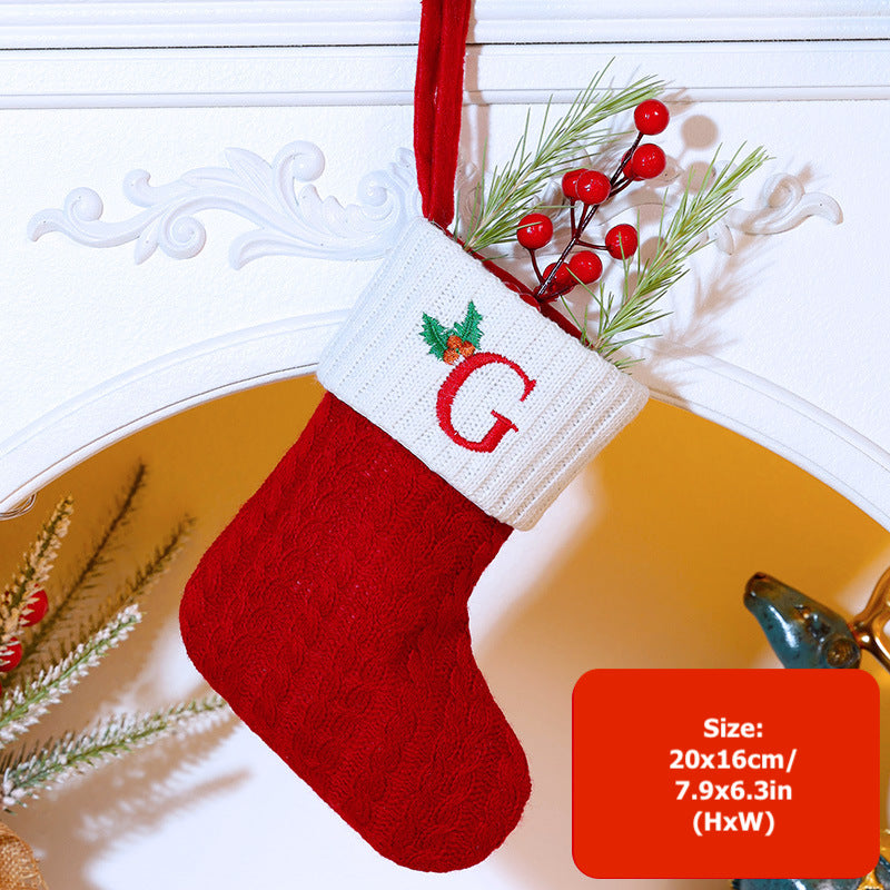 Knitted Stripe Christmas Stockings 26 Letters Embroidery Socks Decorations Gift Bag Xmas Tree Hanging Ornaments