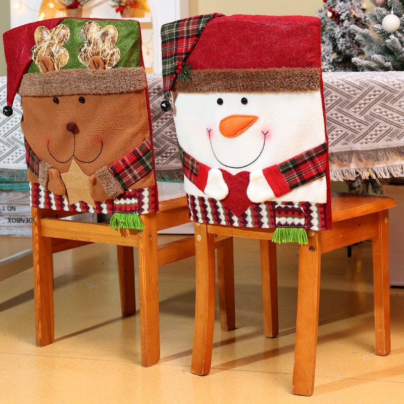 Christmas Chair Covers Decorations Hotel Dinning Room Home Decor Santa Snowman Ornaments