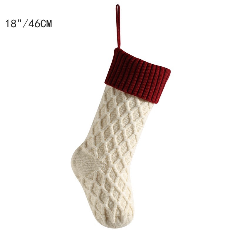 Large Knitted Diamond Christmas Stocking Candy Bag Decorations Gift Bag Xmas Tree Fireplace Hanging Ornament 18"