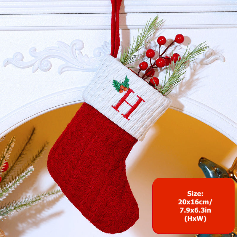 Knitted Stripe Christmas Stockings 26 Letters Embroidery Socks Decorations Gift Bag Xmas Tree Hanging Ornaments