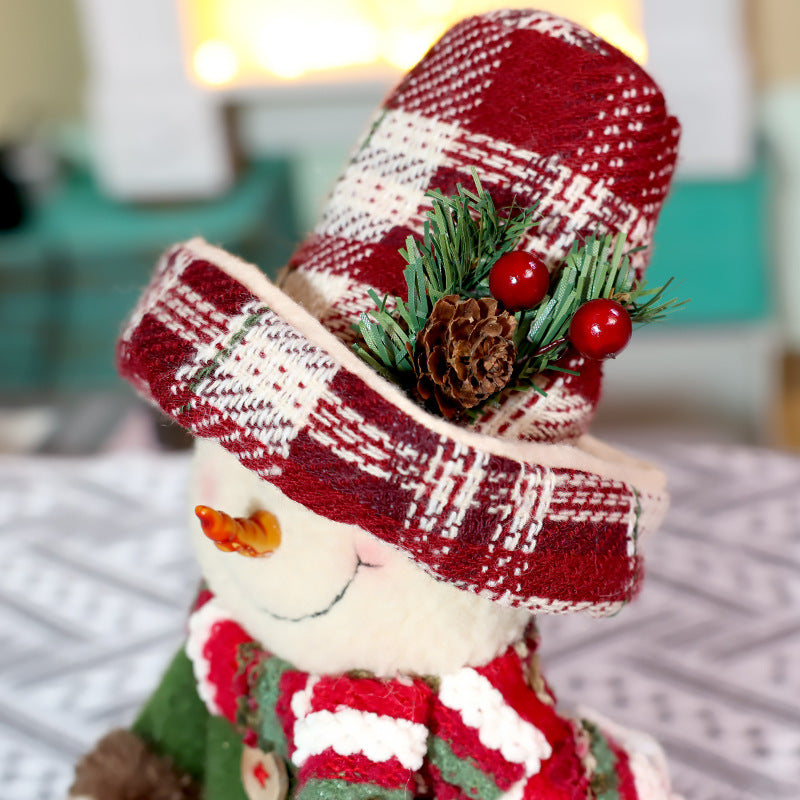 Christmas Countdown Calendar Decorations Retro Plaid Santa Snowman Doll Window Ornaments Xmas Gifts