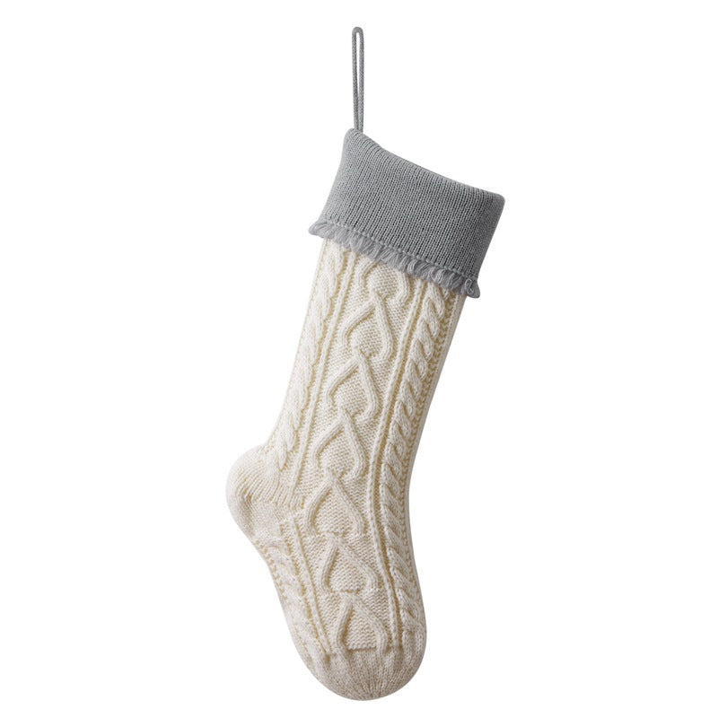 Heart Tassel Christmas Stocking Knitted Socks Large Gift Bag Xmas Party Decorations Hanging Ornament Candy Bag 18"