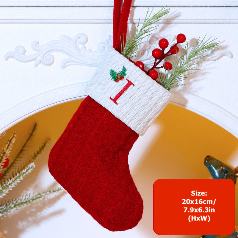 Knitted Stripe Christmas Stockings 26 Letters Embroidery Socks Decorations Gift Bag Xmas Tree Hanging Ornaments