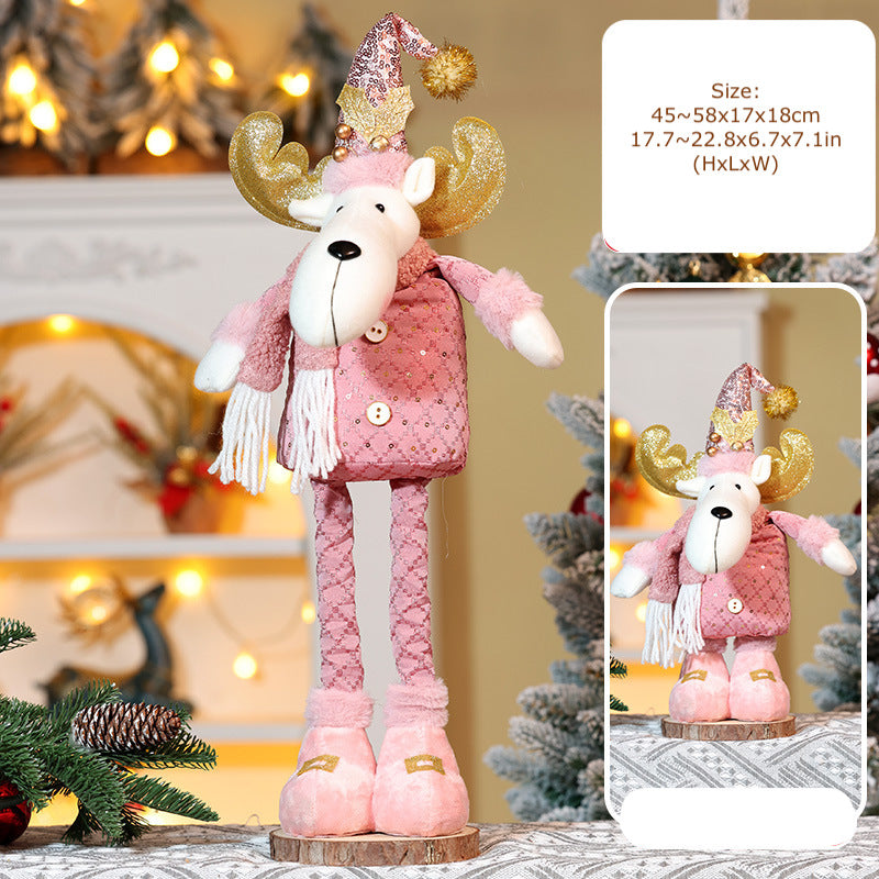 Christmas Decorations Pink Snowman Doll Telescope Santa Clause Ornaments Xmas Deer Window Decor Gift