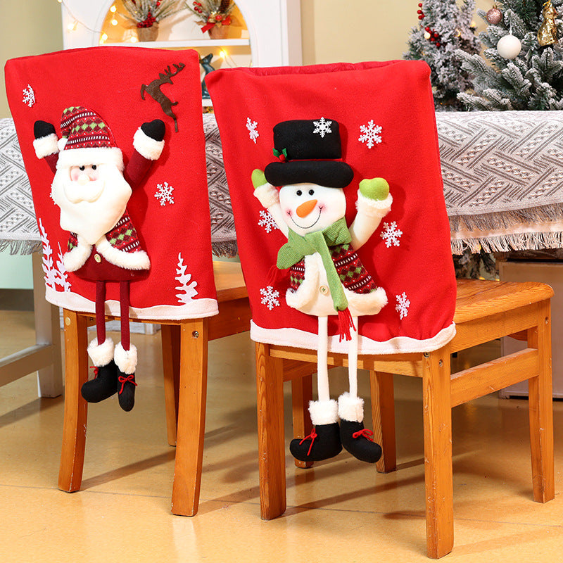 Christmas Chair Cover Longlegs Santa Snowman Ornaments Xmas Hotel Dinning Room Decoration