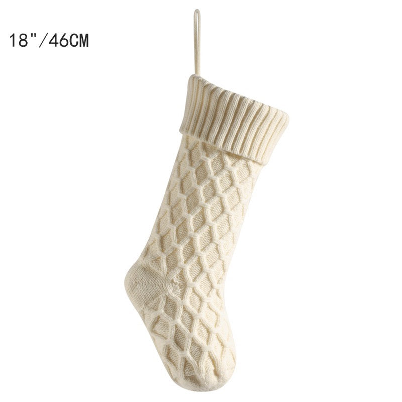 Large Knitted Diamond Christmas Stocking Candy Bag Decorations Gift Bag Xmas Tree Fireplace Hanging Ornament 18"