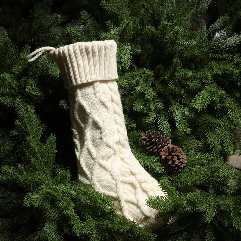 Christmas Decorations Knitted Twist Stocking Double Diamond Large  Gift Bag Xmas Tree  Hanging Home Fireplace Ornament 18"