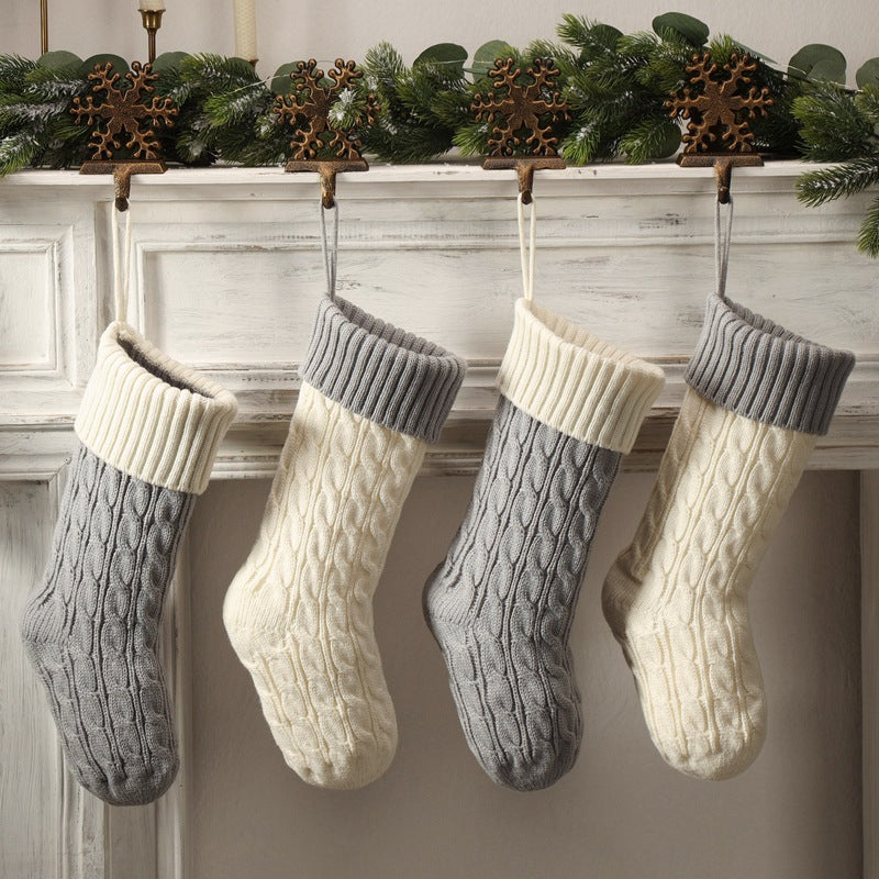Knitted Twist Christmas Stocking Large Gift Bag Home Decorations Xmas Tree Fireplace Hanging Ornament Candy Bag