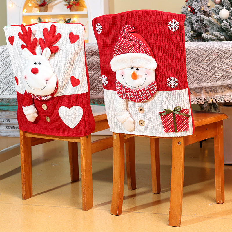 Christmas Decorations Cartoon Knitted Chair Covers Santa Snowman Chair back set Festive Dining Room Ornaments Home Decor