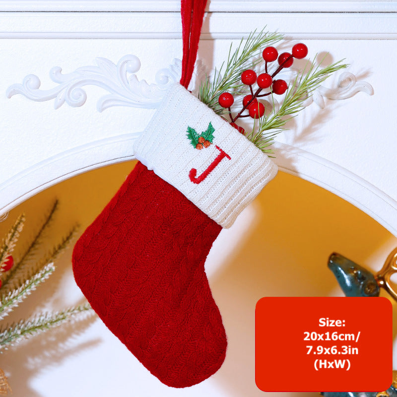 Knitted Stripe Christmas Stockings 26 Letters Embroidery Socks Decorations Gift Bag Xmas Tree Hanging Ornaments