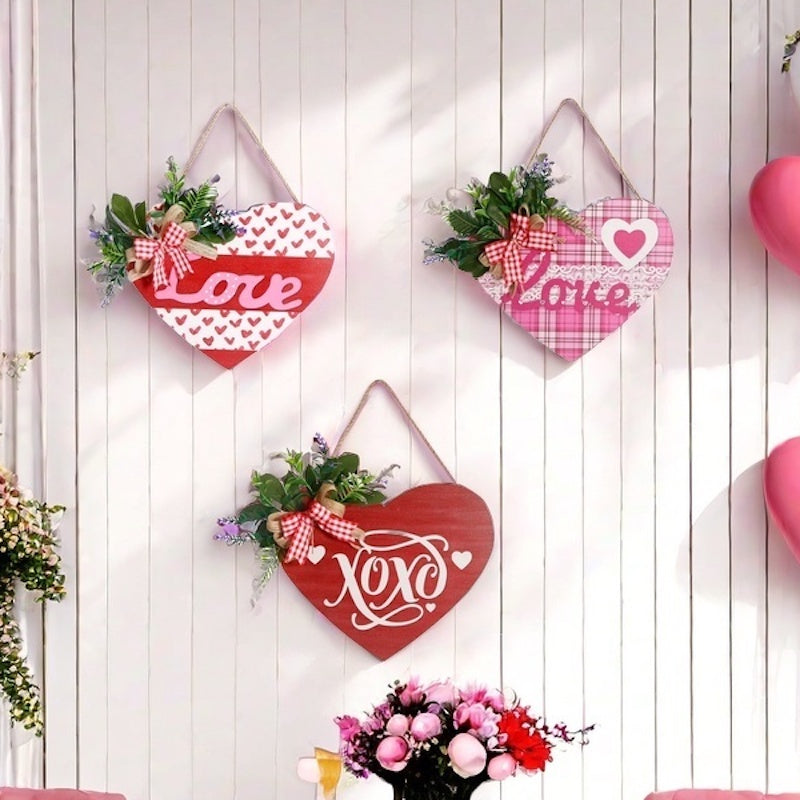 Wooden Sign Heart-shaped Hanging Decorations Wedding Engagement Anniversary Ornaments Home Decor