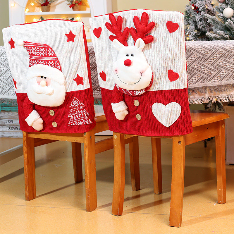 Christmas Decorations Cartoon Knitted Chair Covers Santa Snowman Chair back set Festive Dining Room Ornaments Home Decor