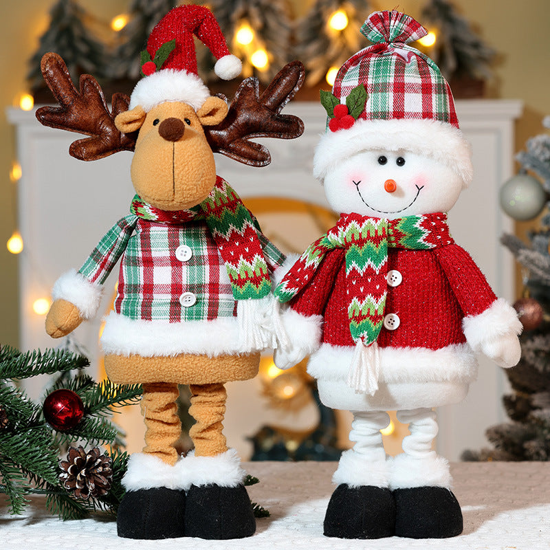Christmas Telescope Doll Ornaments Stripe Plaid Snowman Santa Decorations Holiday Window Decoration Gift