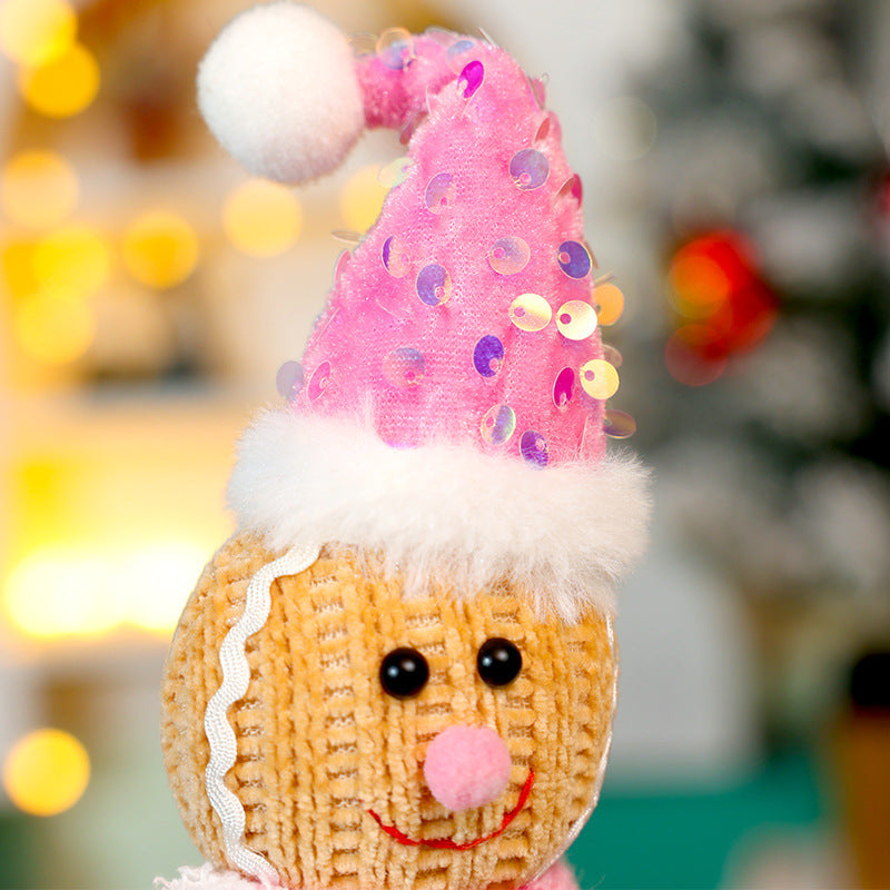 Christmas Decorations Pink Gingerbread Man Sequin Standing Doll Party Ornaments Home Table Decor Holiday Gift