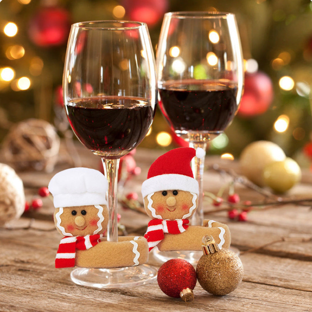 2/4PCS Cute Gingerbread Man Wine Cup Hug Christmas Decorations Lint Gingerman Bottle Covers Window Ornaments Festive Party Home Decor