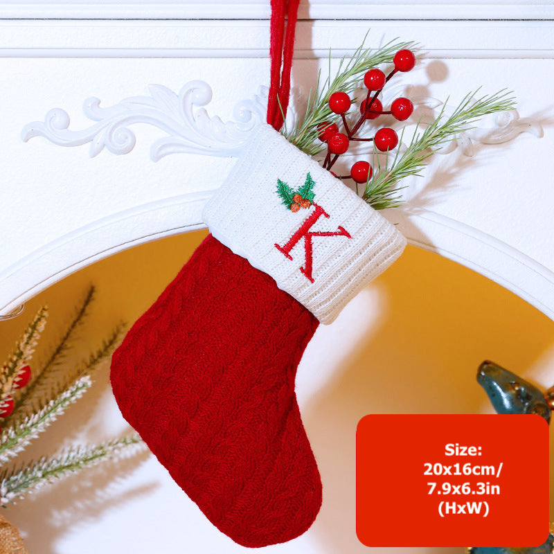Knitted Stripe Christmas Stockings 26 Letters Embroidery Socks Decorations Gift Bag Xmas Tree Hanging Ornaments