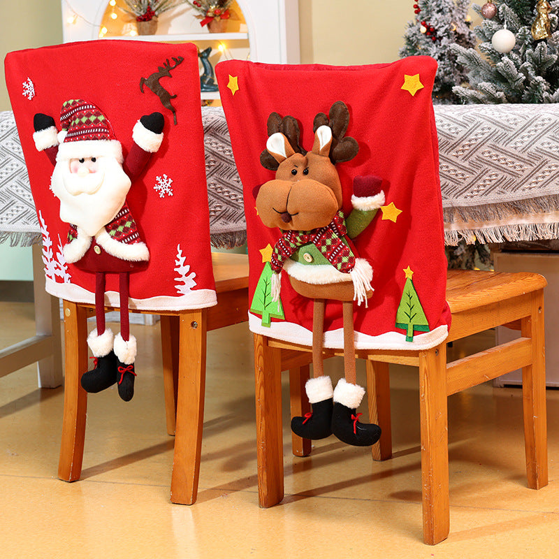 Christmas Chair Cover Longlegs Santa Snowman Ornaments Xmas Hotel Dinning Room Decoration