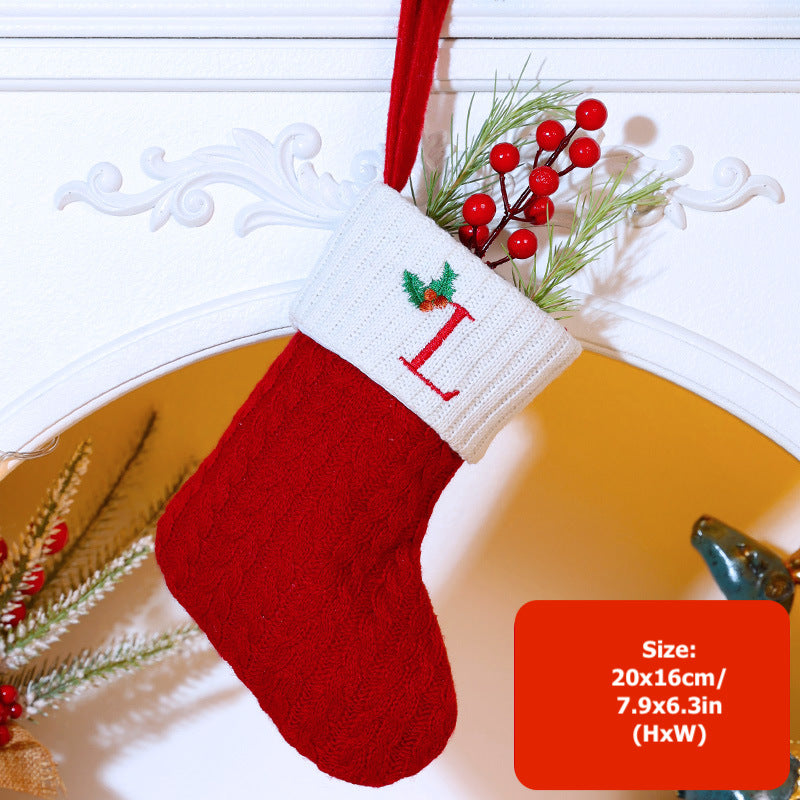 Knitted Stripe Christmas Stockings 26 Letters Embroidery Socks Decorations Gift Bag Xmas Tree Hanging Ornaments