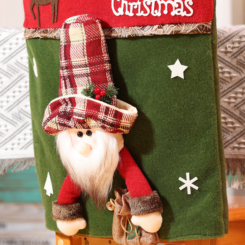 Christmas Decoration Retro Plaid Santa Chair Cover Snowman Doll Seat Cover Ornaments Holiday Hotel Home Decr