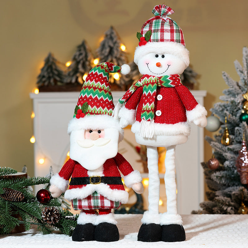 Christmas Telescope Doll Ornaments Stripe Plaid Snowman Santa Decorations Holiday Window Decoration Gift