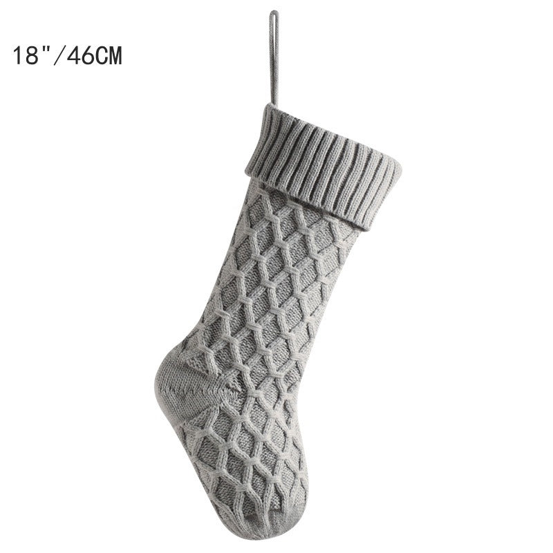 Large Knitted Diamond Christmas Stocking Candy Bag Decorations Gift Bag Xmas Tree Fireplace Hanging Ornament 18"