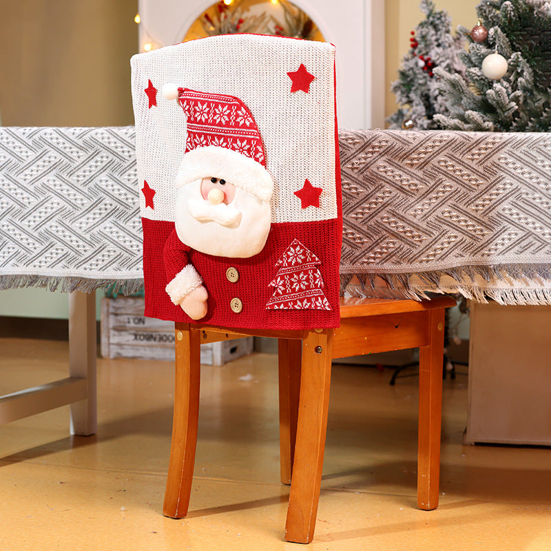 Christmas Decorations Cartoon Knitted Chair Covers Santa Snowman Chair back set Festive Dining Room Ornaments Home Decor