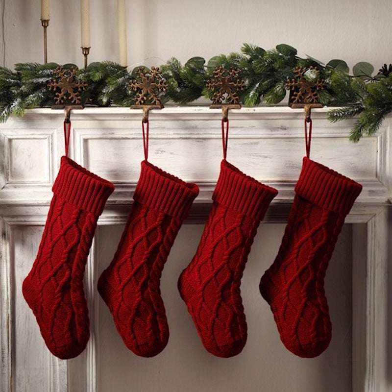 Christmas Decorations Knitted Twist Stocking Double Diamond Large  Gift Bag Xmas Tree  Hanging Home Fireplace Ornament 18"