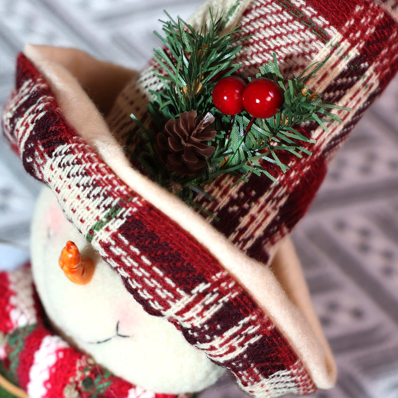 Christmas Retro Plaid Curtain Buckle Decorations Xmas Snowman Doll Curtain Tieback Festival Home Decor