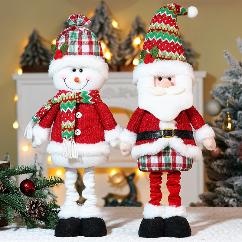 Christmas Telescope Doll Ornaments Stripe Plaid Snowman Santa Decorations Holiday Window Decoration Gift