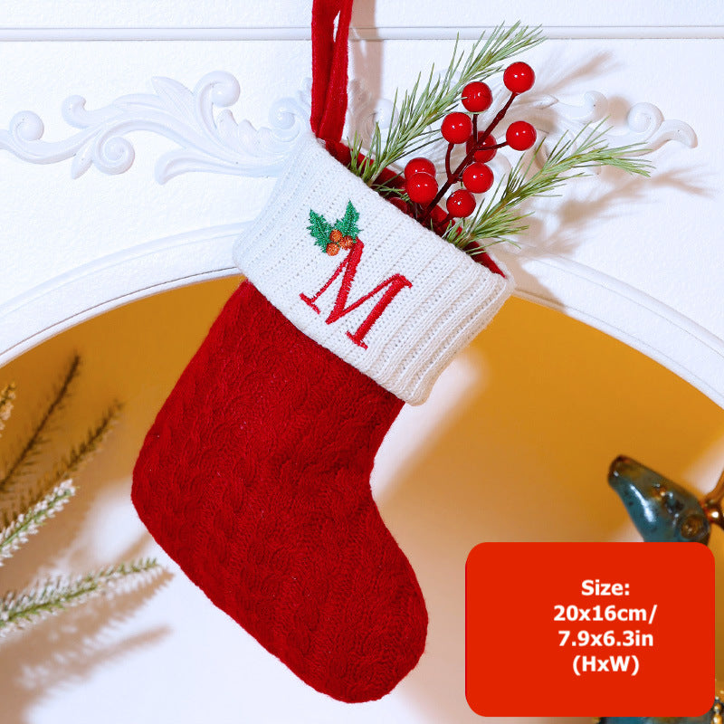 Knitted Stripe Christmas Stockings 26 Letters Embroidery Socks Decorations Gift Bag Xmas Tree Hanging Ornaments