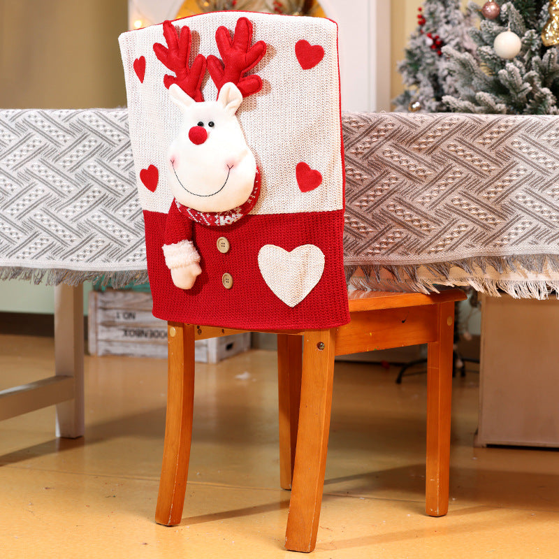 Christmas Decorations Cartoon Knitted Chair Covers Santa Snowman Chair back set Festive Dining Room Ornaments Home Decor