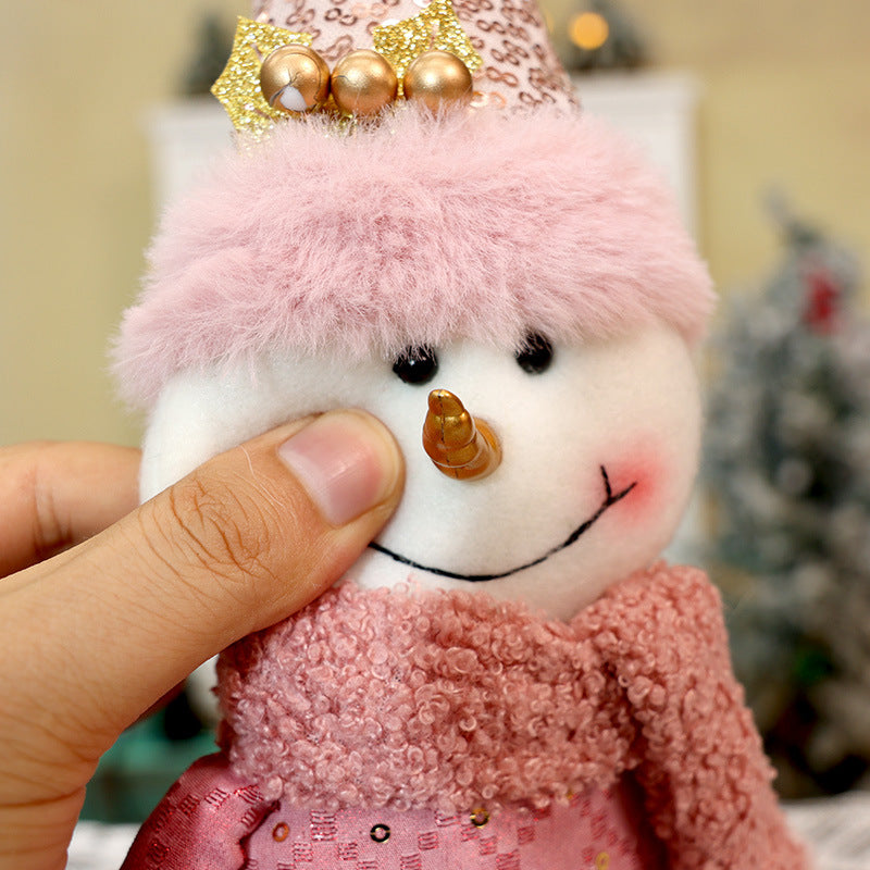 Pink Santa Clause Doll Ornaments Sitting Snowman Home Christmas Decorations Window Table Decor Xmas Gifts