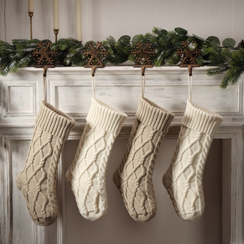 Christmas Decorations Knitted Twist Stocking Double Diamond Large  Gift Bag Xmas Tree  Hanging Home Fireplace Ornament 18"