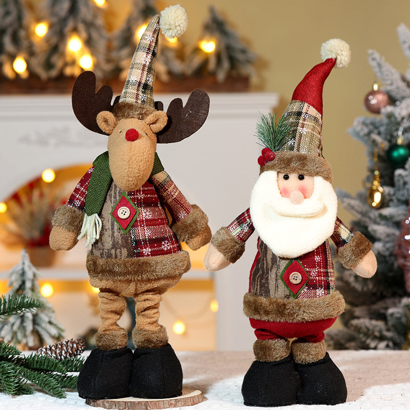 Christmas Plaid Snowflake Doll Telescope Santa Snowman Ornaments Shopping Mall Decorations Holiday Gifts Window Home Decor